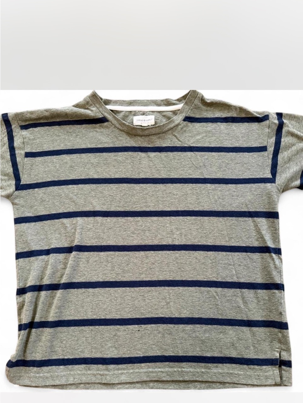 Thread & Supply Gray and Navy Striped Short Sleeve Tee